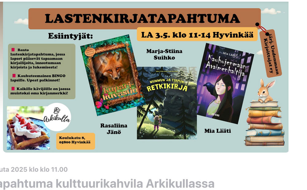 Hyvinkään lastenkirjatapahtumassa Marja-Stiina Suihko